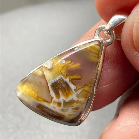 Tube Agate Pendant in Solid Sterling Silver 925 - Picture 3 of 7